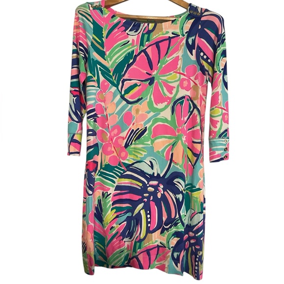 Lilly Pulitzer UPF 50+‎ Sophie Dress Size M Exotic Garden B1 Pink/ Green Floral - Picture 2 of 6